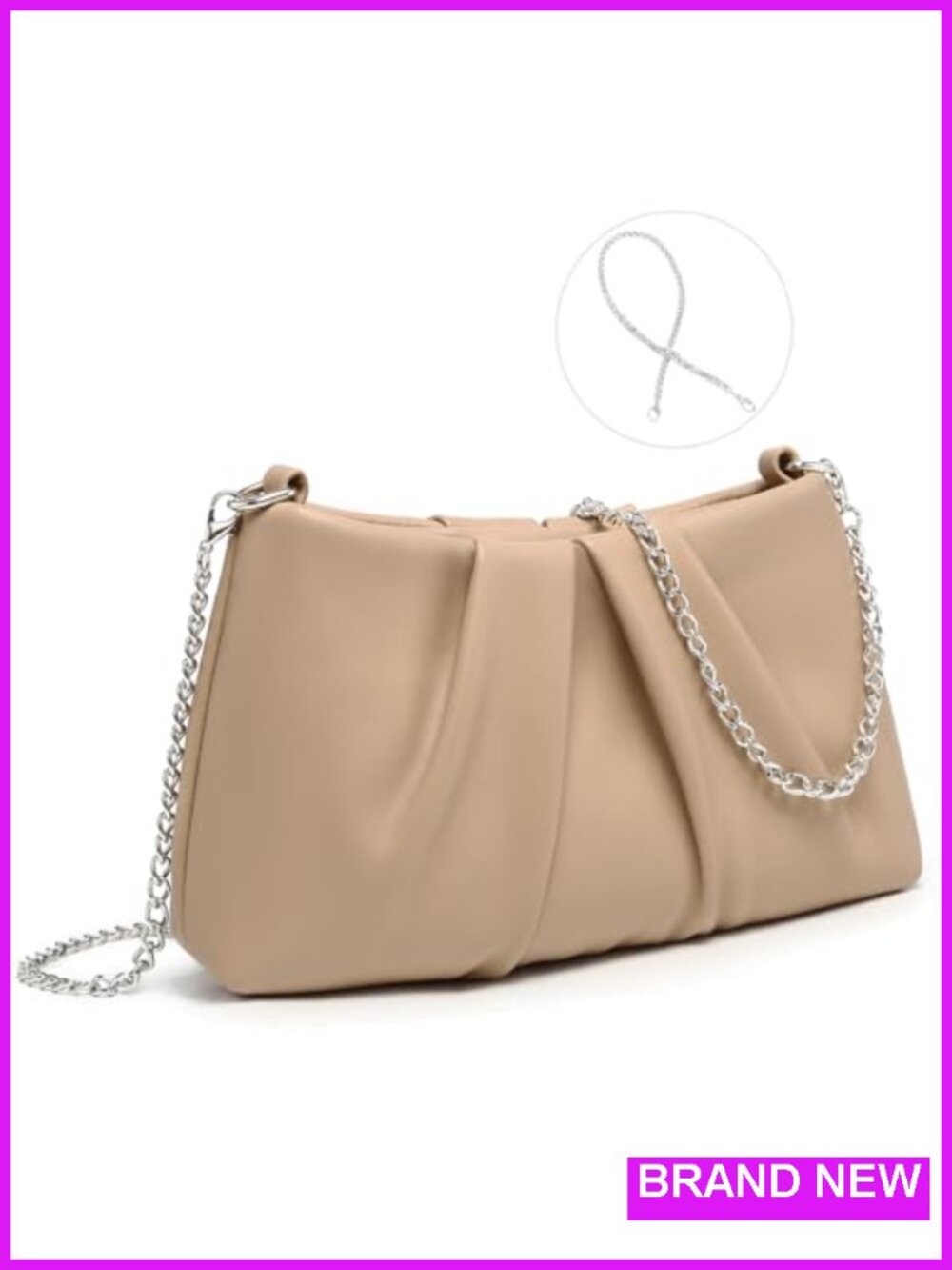Elegant Pleated Evening Bag Soft Vegan Leather Clutch Purse Formal Handbag with